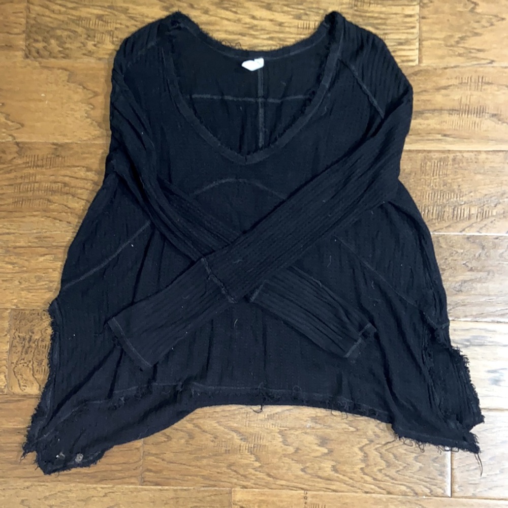 Black long sleeved distressed top